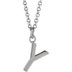 14k White Gold 9.5mm Small Block Initial Y Necklace, 18 Inch